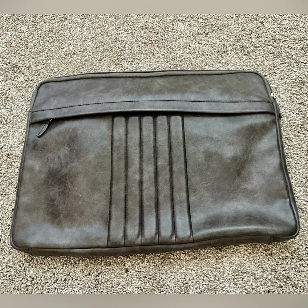 Gray Leather- Like Document/Tablet Bag